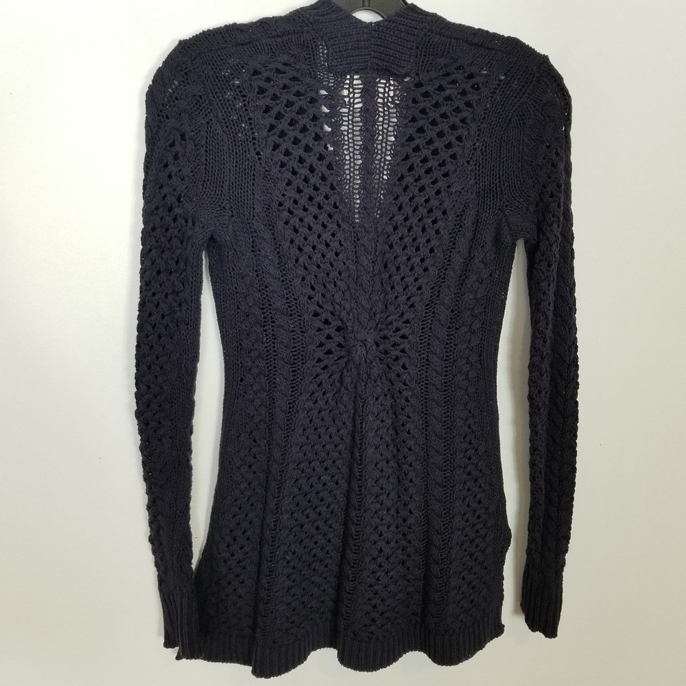 Rosie Neira Anthropologie Cotton Crochet Knit Cardigan Sz XS Navy Sweater Boho - Picture 8 of 11